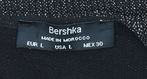 Bershka Women Black L Long Sleeve V-Neck Belted Playsuit Size 14