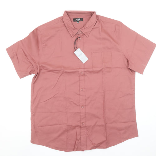 Dunnes Stores Men's Red Slim Fit Short Sleeve Button-Up Shirt XXL