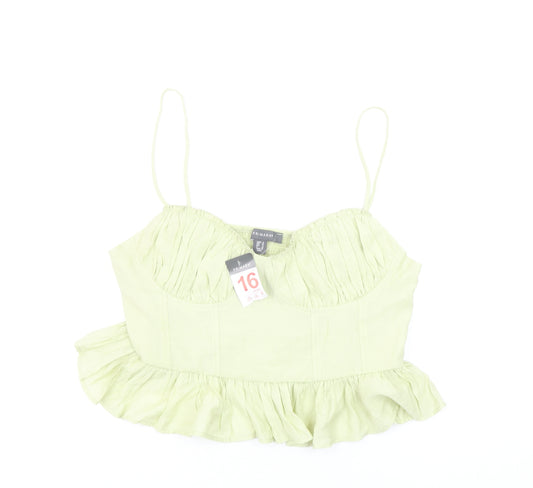 Primark Women’s Green Ruffle Hem Camisole Crop Top Size 16
