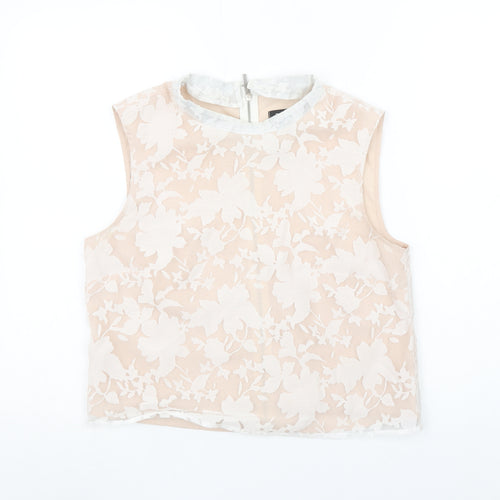 Oasis Women’s Beige Floral Lace Cropped Sleeveless Blouse UK 12