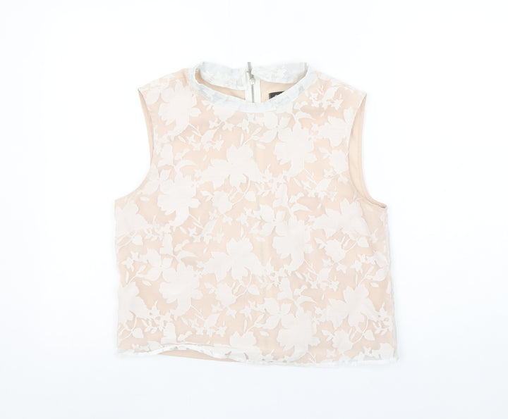Oasis Women’s Beige Floral Lace Cropped Sleeveless Blouse UK 12