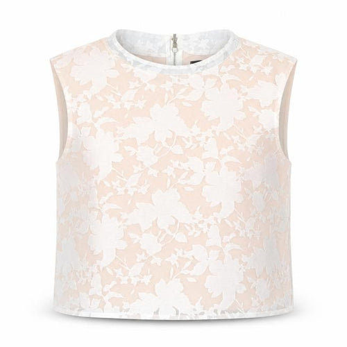 Oasis Women’s Beige Floral Lace Cropped Sleeveless Blouse UK 12