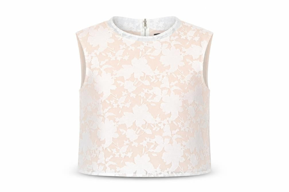 Oasis Women’s Beige Floral Lace Cropped Sleeveless Blouse UK 12