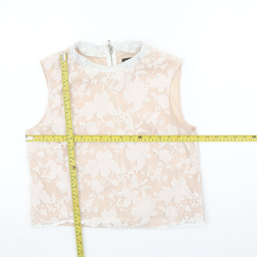 Oasis Women’s Beige Floral Lace Cropped Sleeveless Blouse UK 12