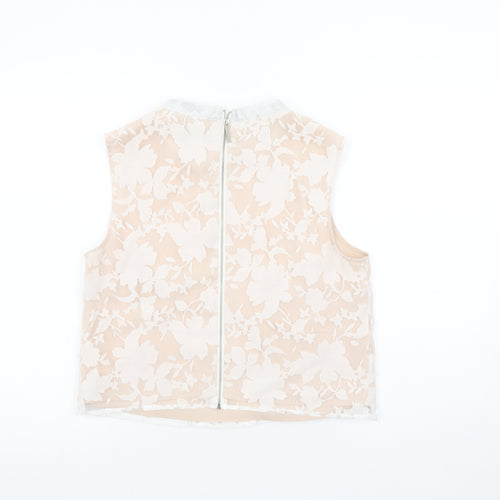 Oasis Women’s Beige Floral Lace Cropped Sleeveless Blouse UK 12