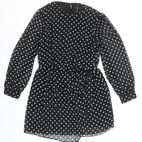 River Island Women Black Polka Dot Long Sleeve Playsuit Size 16
