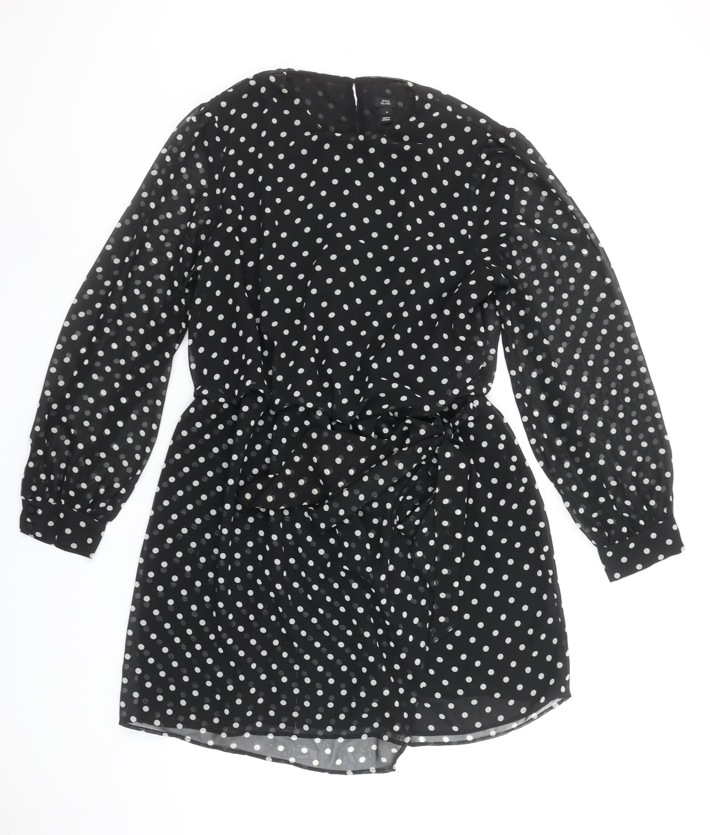 River Island Women Black Polka Dot Long Sleeve Playsuit Size 16