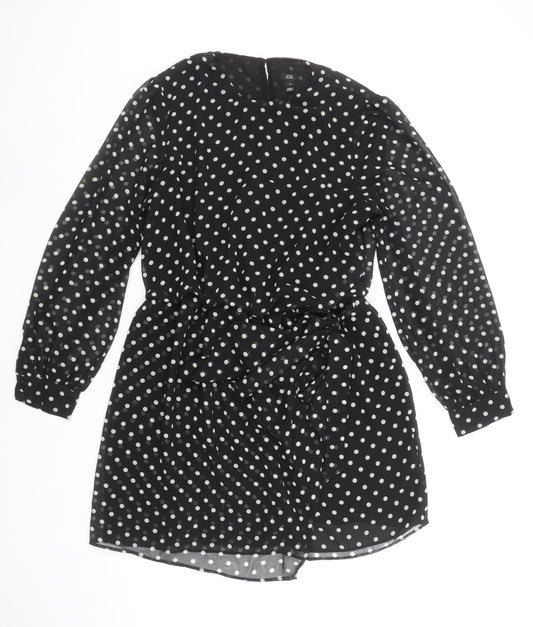 River Island Women Black Polka Dot Long Sleeve Playsuit Size 16