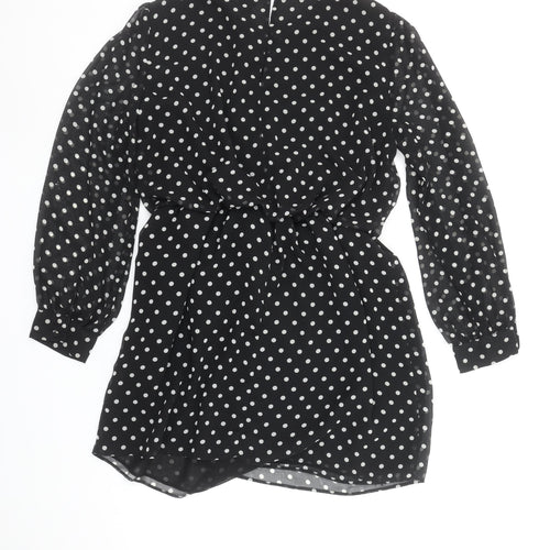 River Island Women Black Polka Dot Long Sleeve Playsuit Size 16