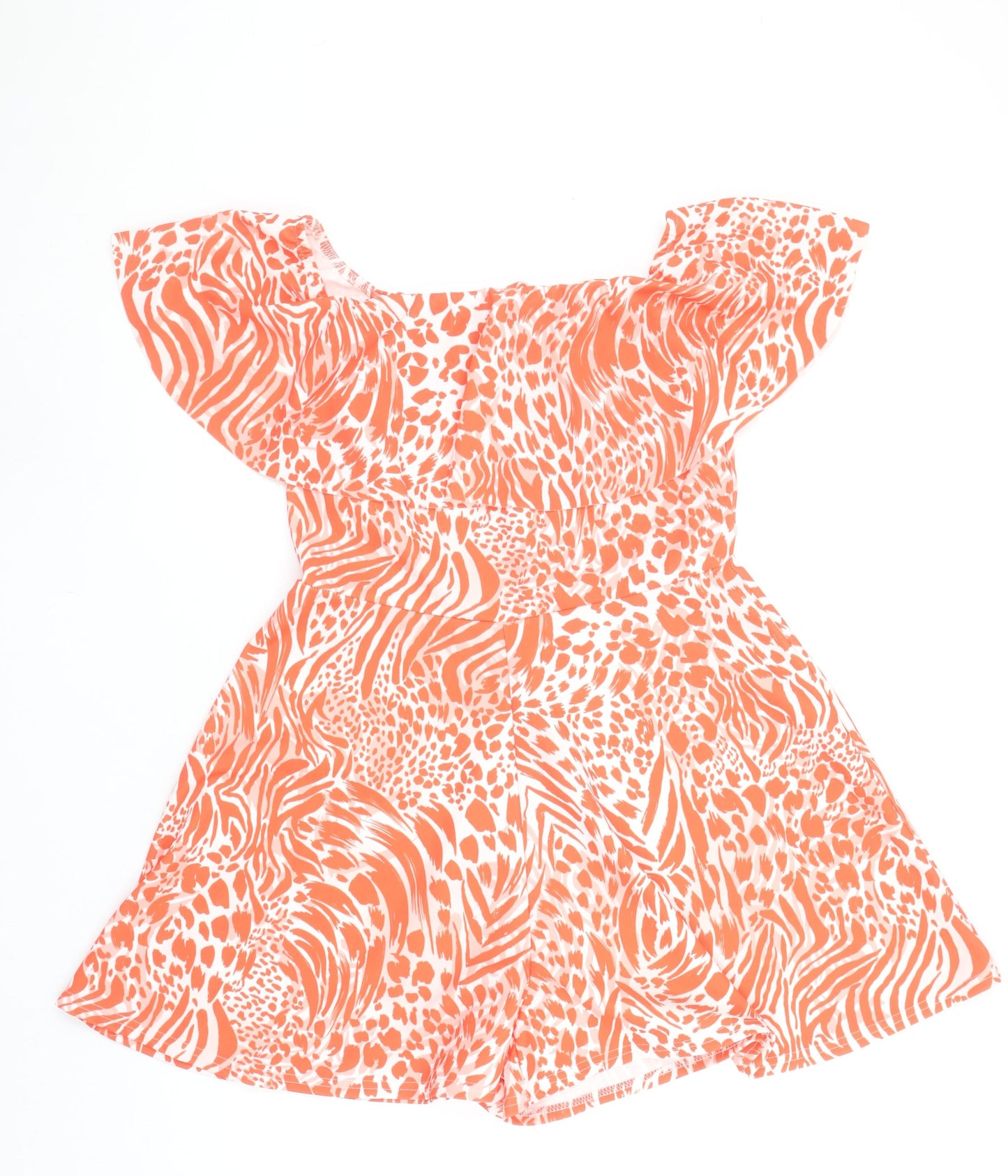 New Look Women's Orange Animal Print Off Shoulder Playsuit Size 14