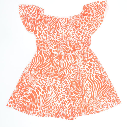 New Look Women's Orange Animal Print Off Shoulder Playsuit Size 14