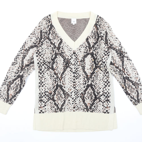 River Island Women Beige Animal Print V-Neck Pullover Jumper Size 8