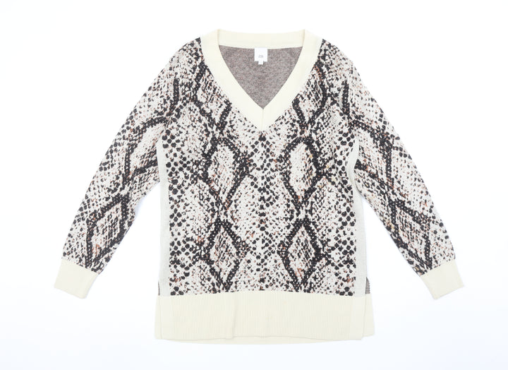 River Island Women Beige Animal Print V-Neck Pullover Jumper Size 8