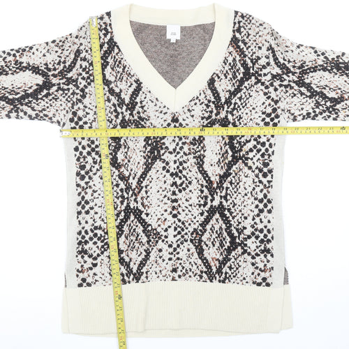 River Island Women Beige Animal Print V-Neck Pullover Jumper Size 8