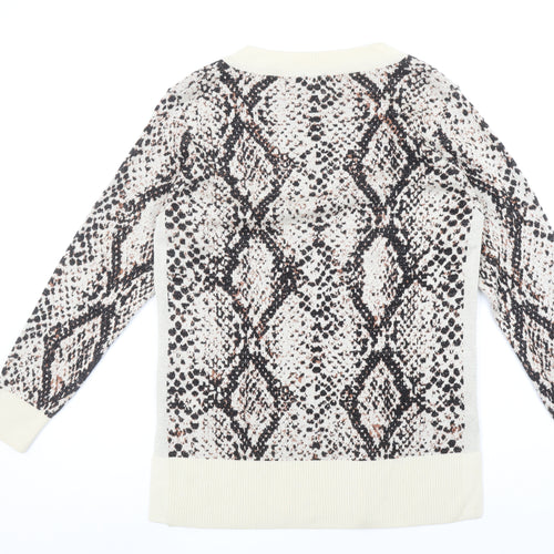 River Island Women Beige Animal Print V-Neck Pullover Jumper Size 8