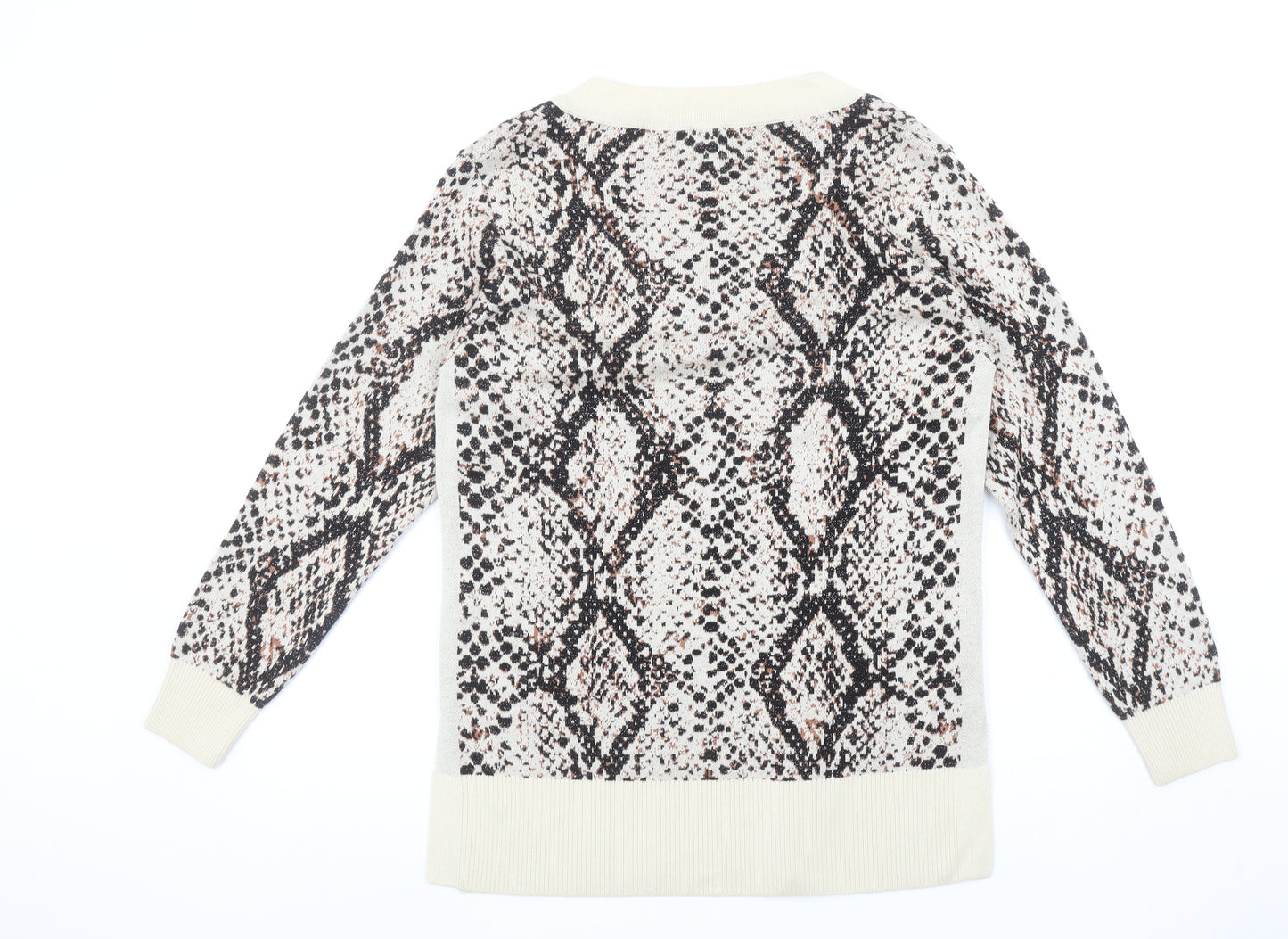 River Island Women Beige Animal Print V-Neck Pullover Jumper Size 8