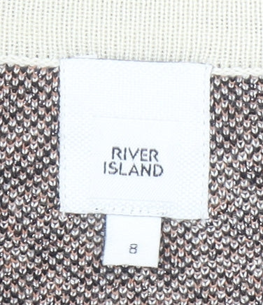 River Island Women Beige Animal Print V-Neck Pullover Jumper Size 8