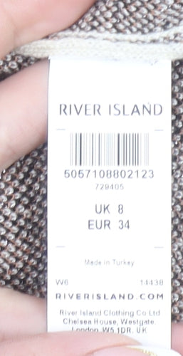 River Island Women Beige Animal Print V-Neck Pullover Jumper Size 8