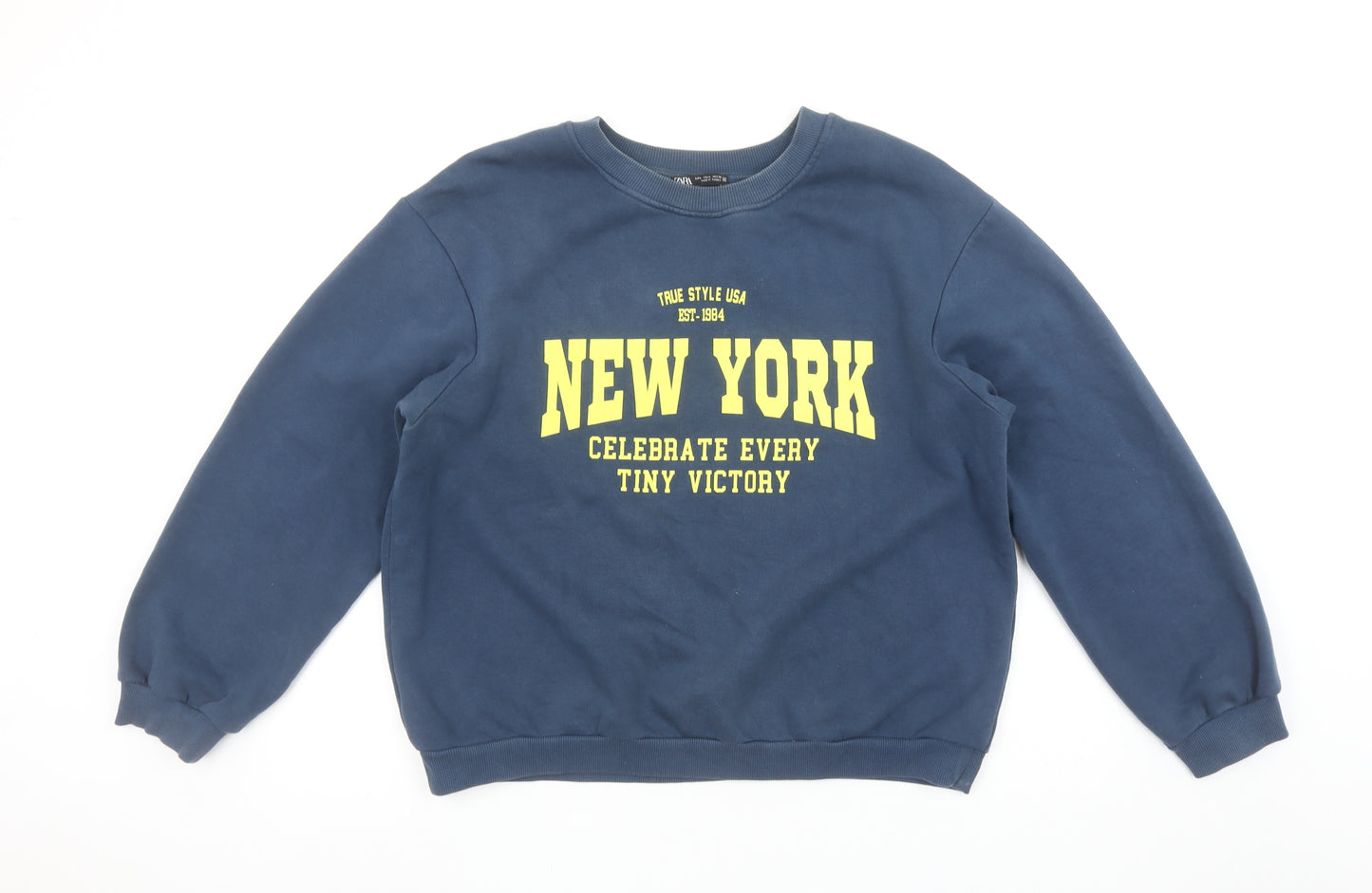 ZARA Women Blue New York Graphic Pullover Sweatshirt Size L