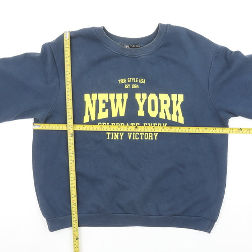 ZARA Women Blue New York Graphic Pullover Sweatshirt Size L