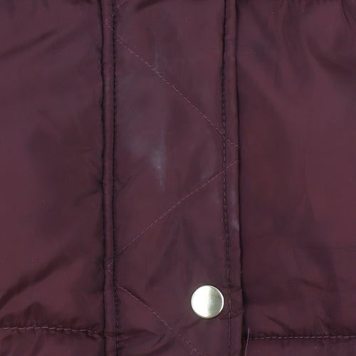 B.YOU Womens Red Long Puffer Coat Faux Fur Hood Size 12 Winter Jacket
