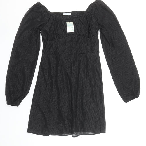 Primark Teens Black Mini Puff Sleeve Square Neck Dress 14-15
