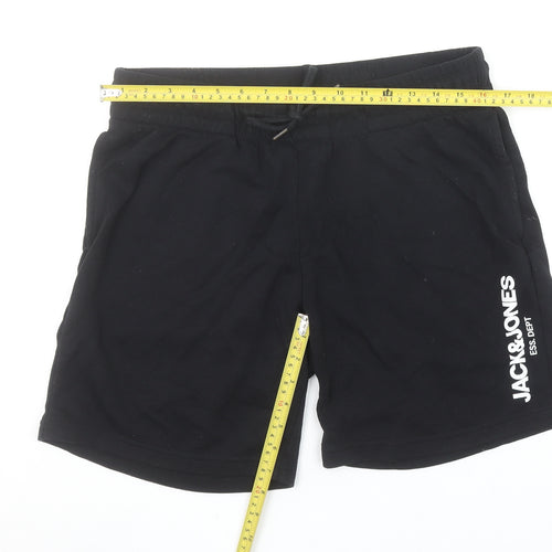 Jack & Jones Mens Black Sweat Shorts M Casual Drawstring Logo