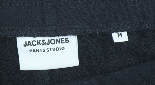 Jack & Jones Mens Black Sweat Shorts M Casual Drawstring Logo