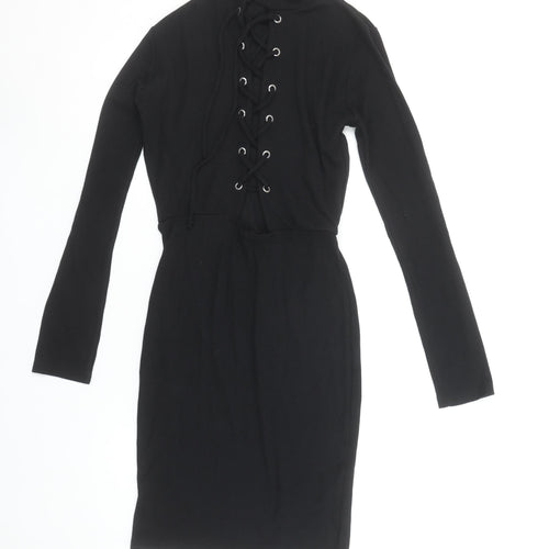 PrettyLittleThing Women Black Size 10 Bodycon Lace Up Dress