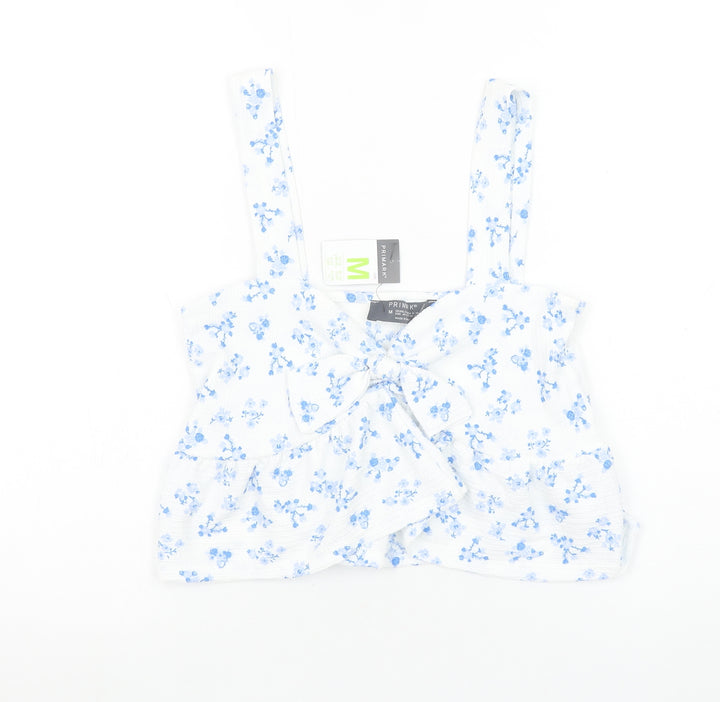 Primark Womens White Blue Floral Cropped Tank Top Size M