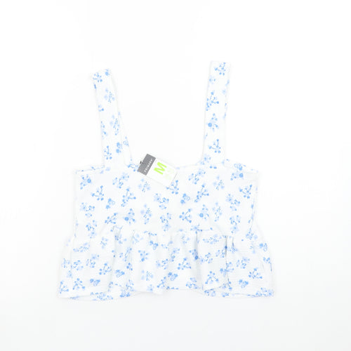 Primark Womens White Blue Floral Cropped Tank Top Size M