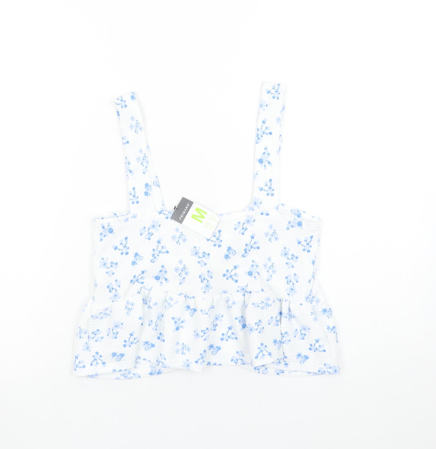 Primark Womens White Blue Floral Cropped Tank Top Size M
