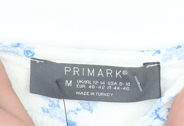 Primark Womens White Blue Floral Cropped Tank Top Size M
