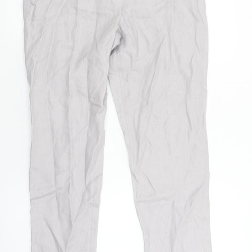 Savida Womens Grey Linen Chino Trousers Size 12 Belted Lightweight