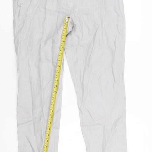 Savida Womens Grey Linen Chino Trousers Size 12 Belted Lightweight