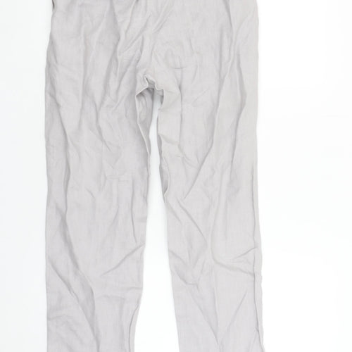 Savida Womens Grey Linen Chino Trousers Size 12 Belted Lightweight