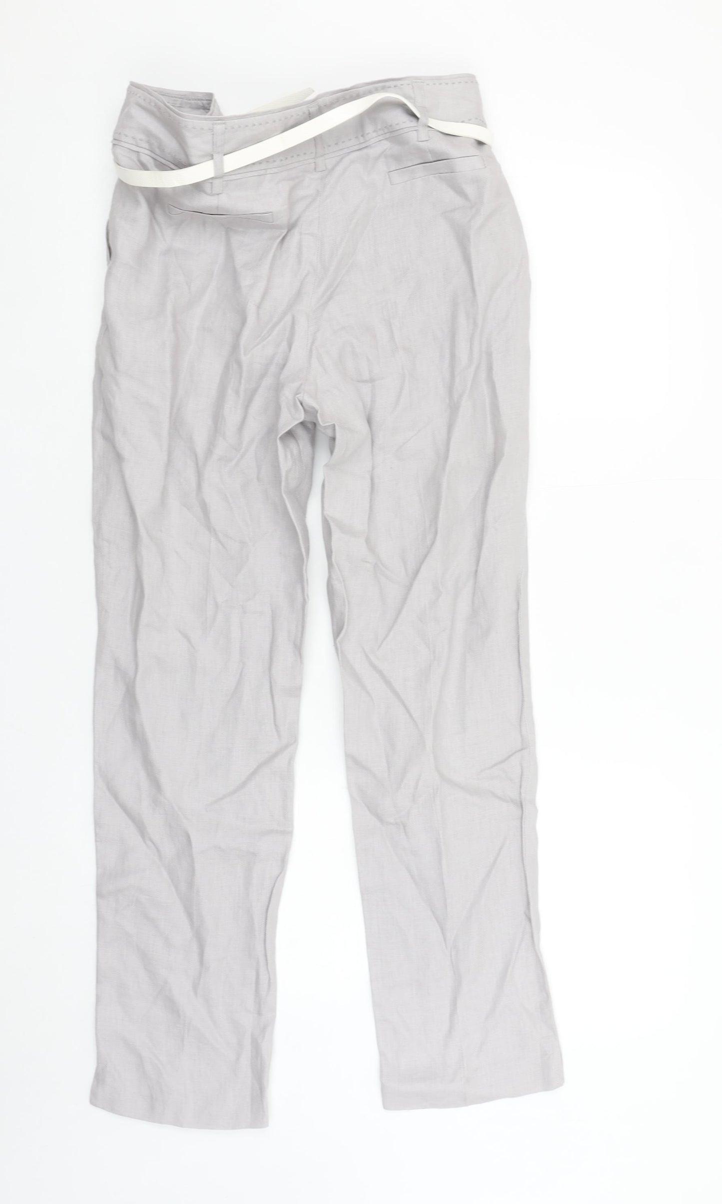 Savida Womens Grey Linen Chino Trousers Size 12 Belted Lightweight