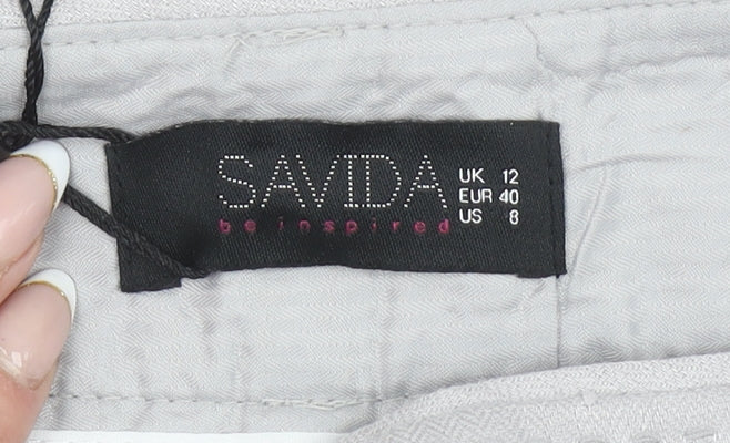 Savida Womens Grey Linen Chino Trousers Size 12 Belted Lightweight