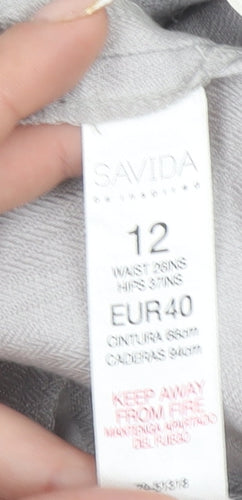 Savida Womens Grey Linen Chino Trousers Size 12 Belted Lightweight
