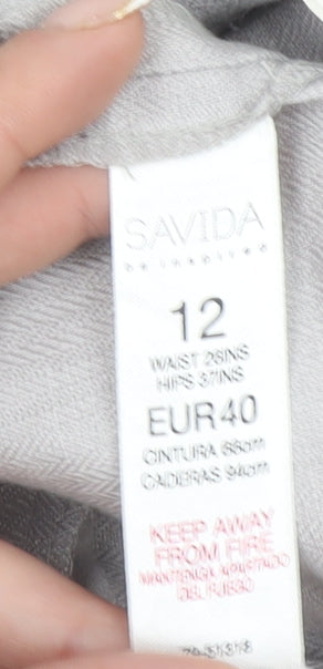 Savida Womens Grey Linen Chino Trousers Size 12 Belted Lightweight