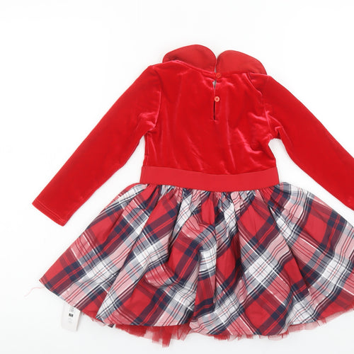 Dunnes Stores Girls Red Velvet Check Bow Fit & Flare Christmas Dress 18-24 Months
