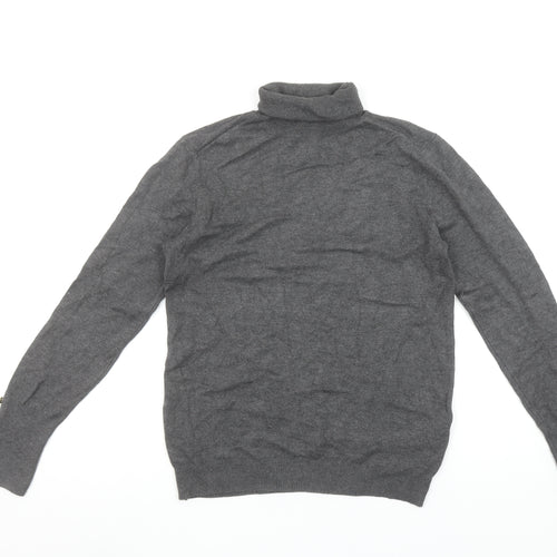 ZARA Women Grey Roll Neck Knit Jumper Size 14 Long Sleeve