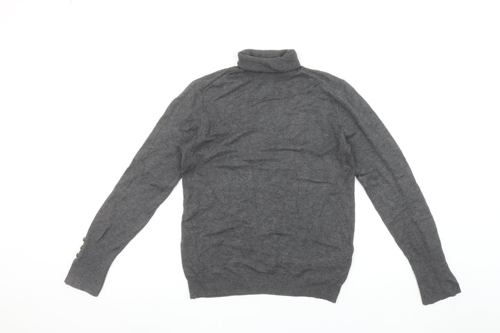 ZARA Women Grey Roll Neck Knit Jumper Size 14 Long Sleeve