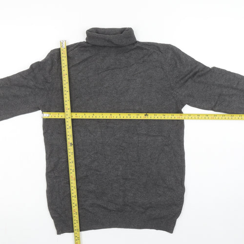 ZARA Women Grey Roll Neck Knit Jumper Size 14 Long Sleeve