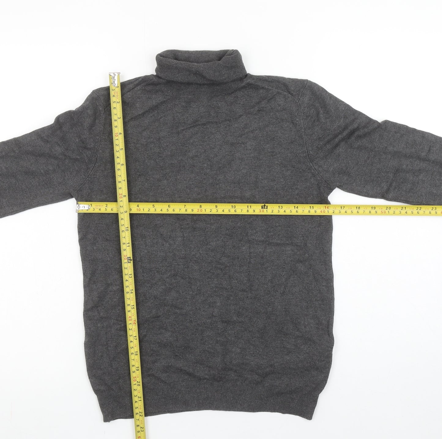 ZARA Women Grey Roll Neck Knit Jumper Size 14 Long Sleeve