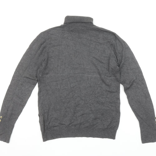 ZARA Women Grey Roll Neck Knit Jumper Size 14 Long Sleeve