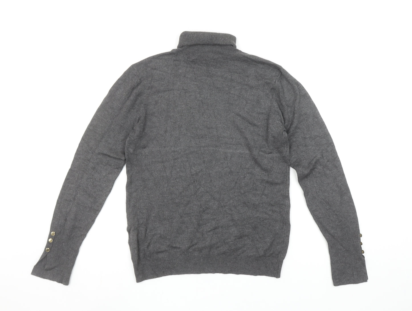 ZARA Women Grey Roll Neck Knit Jumper Size 14 Long Sleeve