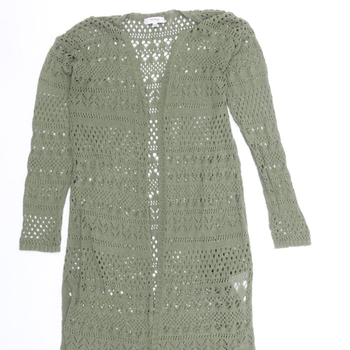 Fórmula Joven Women's Green Crochet Long Sleeve Open Cardigan Size 10