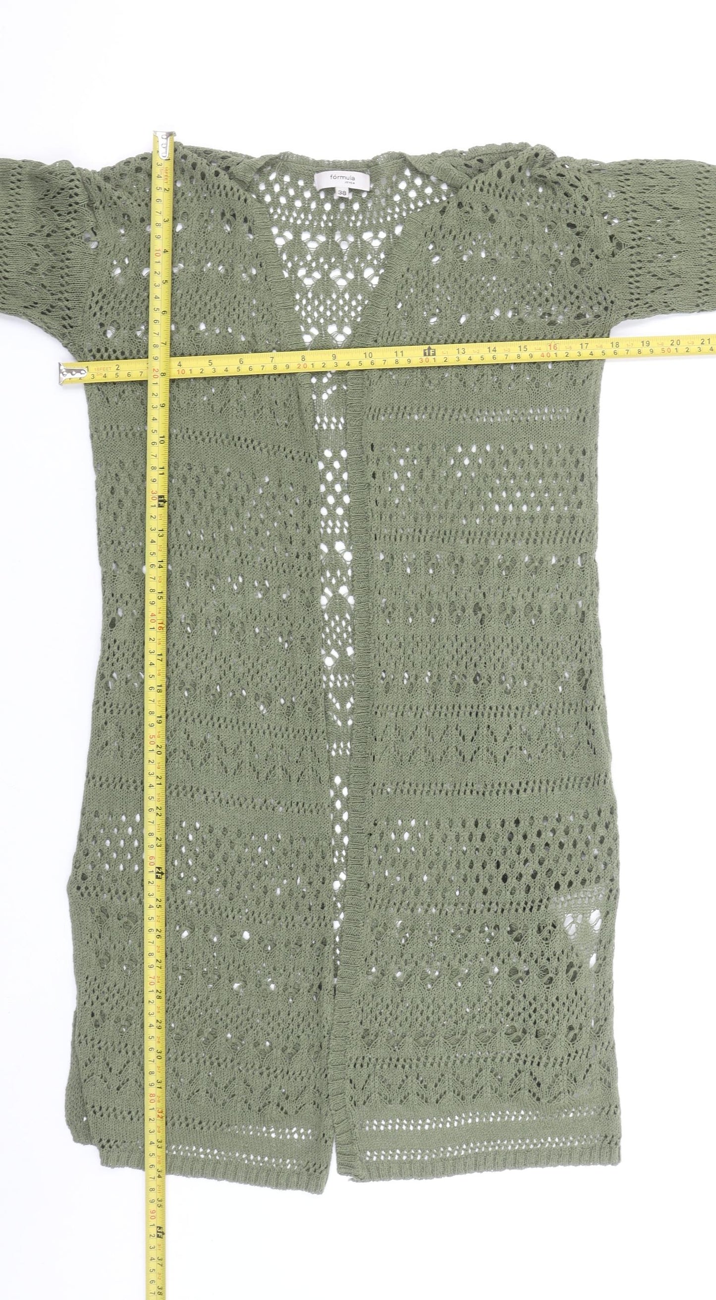Fórmula Joven Women's Green Crochet Long Sleeve Open Cardigan Size 10