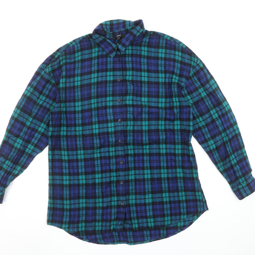 Next Womens Blue Plaid Long Sleeve Button-Up Shirt Size 14